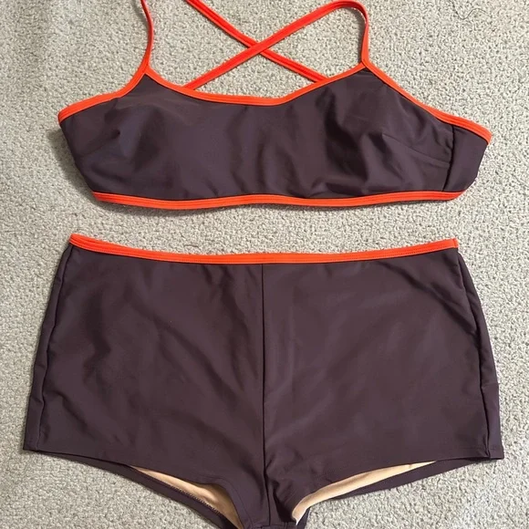Cupshe Purple Boy Shorts Bikini with Red Accents/Straps - size XL bottom/L top - Picture 8 of 9